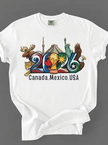 2026 World Cup Family Matching Shirt Canada Mexico USA Tee Football Fan Gift Unisex T-Shirt International Cup 2026 Sport - 白色 - 查看 1