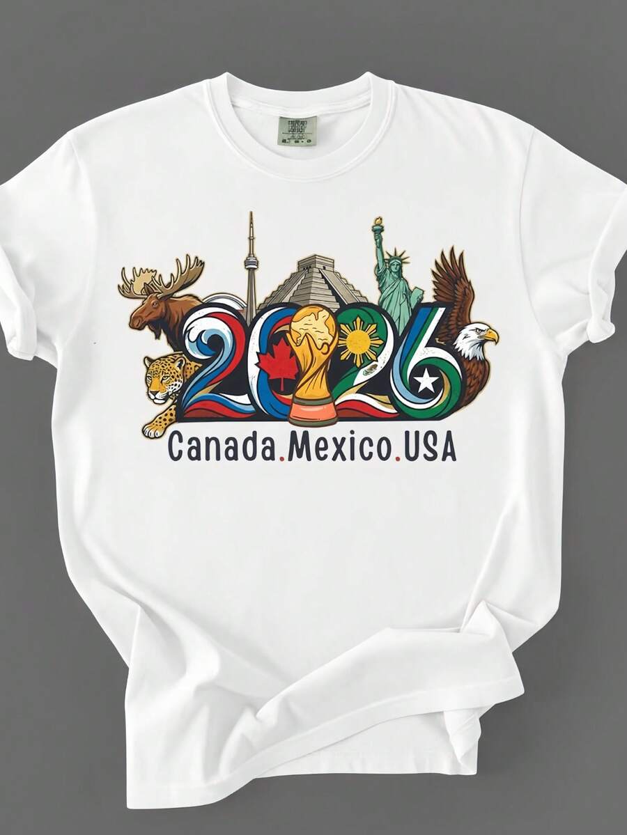 2026 World Cup Family Matching Shirt Canada Mexico USA Tee Football Fan Gift Unisex T-Shirt International Cup 2026 Sport - 白色 - 查看 1