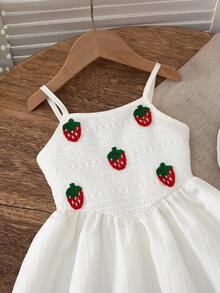 BASUSARRI Girls' Spaghetti Strap Dress With Strawberry V-Waist And Flared Skirt, Paired With Fashionable Mini Bag, Elegant & Cute Dress For Birthday Party And Casual Occasions - White - View 4