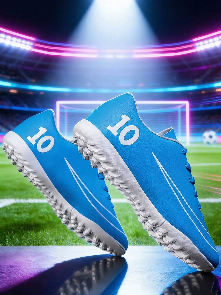 Campus Style Football Boots, Youthful Fantasy Football Shoes, Outdoor Football Sports Shoes For Teenagers, Campus Student Sports Football Shoes, Football Training Shoes, Anti-Slip Wear-Resistant Cleats - Blue - View 1