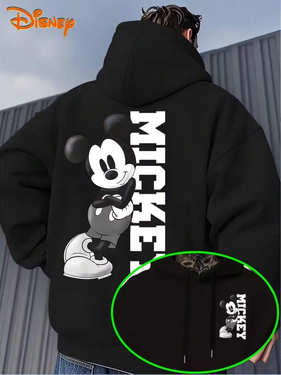 Men's Hoodies-Mickey Fashion Cartoon Pattern Pullovers, Loose Hoodies In Front Pockets, Suitable For Casual Wear, Disney's Birthday Gifts, Travel Clothes, Playful Design, Comfortable Fabrics, Fan Clothes, Movie Lovers, Home Clothes, Durable Materials, Printed Jerseys, Men's. - Black - View 1