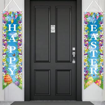 1 st vårblommigt ägg påsktemafest dörrgardinflagga (120*30cm/47.2*11.8tum), glad påsktemafestdekor, multifunktionell högtidsverandadekor hängande banderoll bakgrund