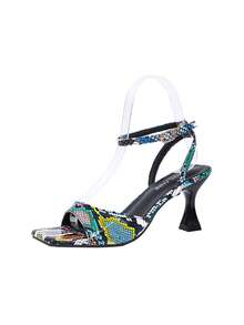 女士方头高跟凉鞋，夏季露跟系带露趾优雅高跟鞋，性感户外装 - 綠蟒 - 查看 16