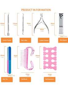 7件套美甲工具套装：指甲锉、角质钳、指甲分离器、角质修剪器、角质推、清洁刷、指甲提拉器，专业粉色美甲护理套装，精准修剪手指甲和脚趾甲，弧形刀刃，专业角质钳 - 彩色 - 查看 3