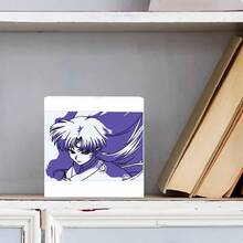 Decorative Wooden Box With Stylized Character Illustration - White Box Featuring Short Spiky White Hair Character With Purple Ornament On Forehead, Serious Expression, Flowing Purple Elements, Shades Of Purple And White With Black Outlines - Perfect For Collectible Storage Or Artistic Display - White - View 2