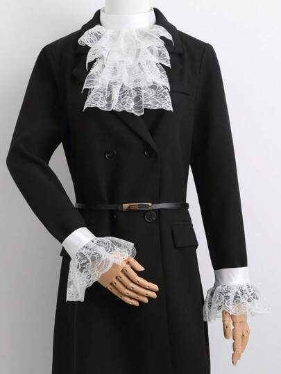 1pc Women's Casual Multi-Layer Lace Trim Floral Decor Bow Tie Accessory, Pendant Fake Collar Suitable For Stage Performance, Party And Suit Matching