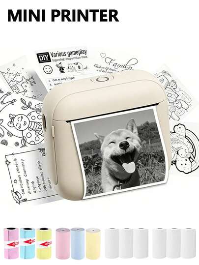 Marklife 58mm迷你便携式热敏打印机，无线口袋照片打印机，支持彩色贴纸和白纸打印，兼容iOS和安卓系统，配备USB数据线，可用于照片、贴纸、标签打印。