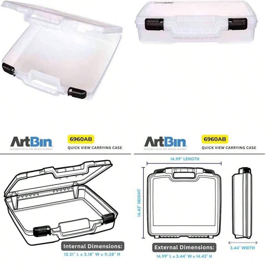 ArtBin 6960AB - Funda de transporte con base profunda, porttil, para arte y manualidades, 14.5 x 15 pulgadas, transparente - abierto - Ver 1