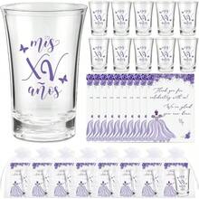 Quinceanera Party Favors Guests Quinceanera Acrylic Shot Glasses Thank You Cards With Organza Bags Mis Quince Anos Sweet 15 Birthday Party FavorsRed - 紫色 + 25 - 查看 1