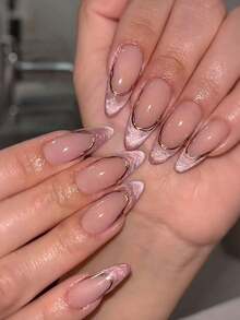 24pcs French Pink Nails , Press On Nails Almond Perfect For Everyday Wear