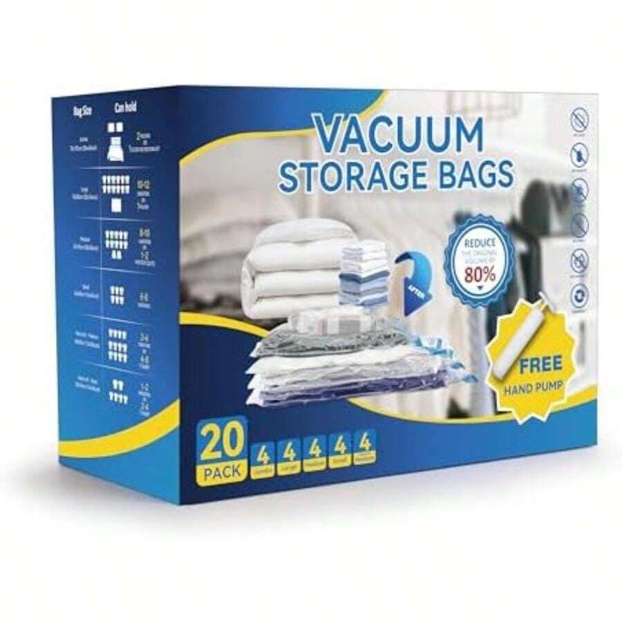 Simple Deluxe - 8 bolsas de almacenamiento aspiradora jumbo para ahorrar espacio, bolsas de sellado aspiradora con bomba de mano para edredón, mantas, ropa de cama, almohadas y ropa(20 Combo) - 50*60 - Ver 1