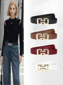 1pc Women's Smooth Buckle Waist Belt, Fashion Casual Retro Versatile High-End Niche Design, Suitable For Jeans, Skirts - Multicolor - View 1