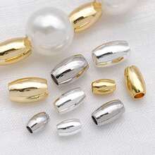 15颗18K镀金米粒珠，小椭圆橄榄形，光滑无缝，散装金属隔珠连接器，适用于珠宝制作、手链、项链、DIY工艺品配件