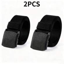 2pcs Black Nylon Waist Belt, High Quality Outdoor Hunting Multi-Functional Canvas Belt, Unisex Waist Belt Suitable For Daily Wear, Adjustable Size, Ideal For Daily Activities, Sports, Training, Best New Year Gift - Black - View 1