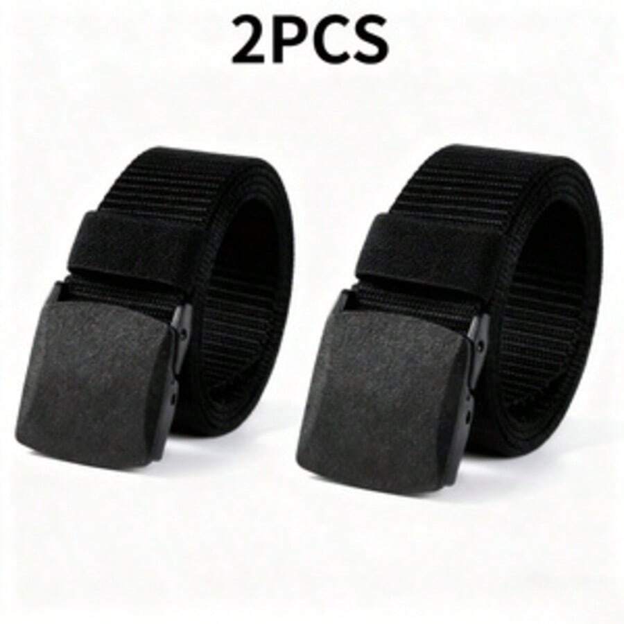 2pcs Black Nylon Waist Belt, High Quality Outdoor Hunting Multi-Functional Canvas Belt, Unisex Waist Belt Suitable For Daily Wear, Adjustable Size, Ideal For Daily Activities, Sports, Training, Best New Year Gift - Black - View 1