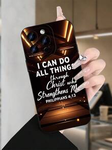 1 elegante funda para teléfono, no incluye cordón ni soporte. Funda para con versículo bíblico cristiano Filipenses 4:13, funda protectora con cita inspiradora para hombres y mujeres. - Negro - Ver 4