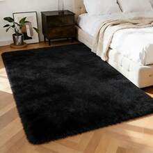 Durable Soft Fluffy Solid Color RoomDecor Carpet, 1 Count Decoration Mats For BedroomBedside Bay Living Room, Home Decor,Household Ltems, Rugs Bedroom, Decorative Area Rug,Fuzzy Rug,Soft Modern Shaggy Rug,Room Deocr,Valentine's Day,Bedroom Deccor - màu đen - Xem 2