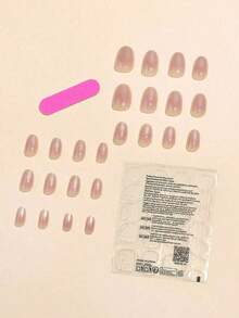 MIRA Ombre French Manicure Stickers - 24pcs Short Almond Press On Nails With File & Gel - 彩色 - 查看 6