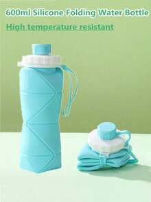 1pc 600ml Folding Sports Water Bottle For Women Men Portable Silicone Cup Reusable Drinking Bottle Outdoor Fitness Gym Travel Camping Hiking Trekking Office School Supplies - Màu xanh nhạt - Xem 2