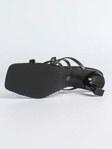 Plus Size Women's Retro Square Toe Slip-On Mule Sandals, Kitten-Heel Asymmetric Heel Backless Open Toe Versatile Thick Bottom Sandals - Black - View 10