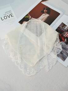 1pc French Country Style Lace Triangular Scarf, Elegant Triangular Scarf, Women's Hair Scrunchie, Headband, Beach Accessory, French Elegant Chiffon Scarf Ribbon, Floral Hair Accessory, Headwrap, Sweatband, Headband, Autumn/Winter Resort Style Headband, Women's Headscarf, Soft Headband Women Hair Accessories Elegant Hair Band Women Bandanas Elegant Head Scarf - Multicolor - View 3