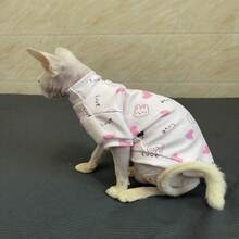 Sphynx Cat Clothes, Soft Fabric Heart Print - Baby Pink - View 1