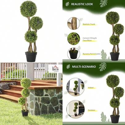 Decorative Artificial Trees Boxwood Ball Topiary Trees In Pot Fake Plants For Home Indoor Outdoor Decor 90 Cm Light Green