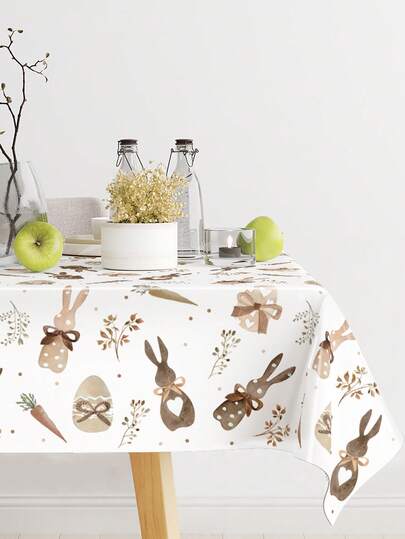 1pc Easter Bunny Tablecloth Table Cover, 220*130cm Disposable Plastic Tablecloth With Cute Rabbit & Egg Design, For Easter Party Family Home Room Table Decoration,Easter Party Decor,Spring Decor,Easter Egg Hunt Party Supplies,Easter Party Supplies,Rabbit Accessories,Party Background Decoration,Happy Easter Day Decor,Home Decor,Spring Table Decor