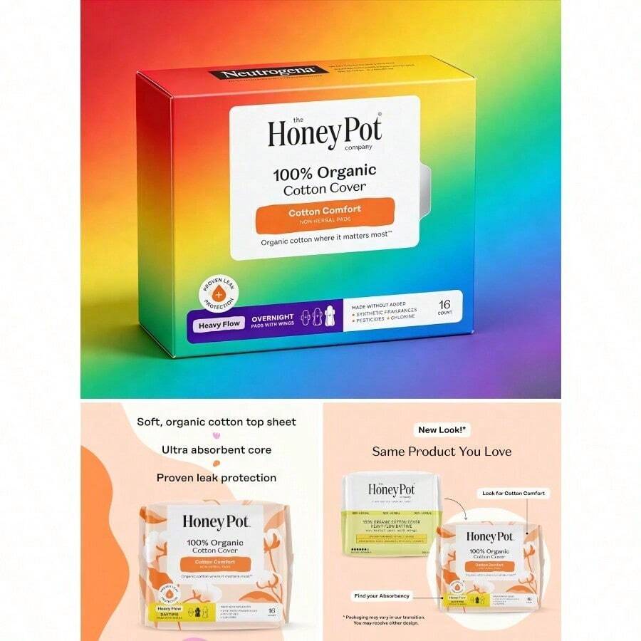 The Honey Pot Company - Non-Herbal Everyday Panty Liners For Women - Organic Cotton Cover & Ultra-Absorbent Pulp Core - Sanitary Pads - Feminine Care - 30 Ct - 16 Count (Pack Of 1) - View 1