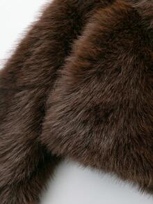 山茶花新款秋冬仿狐狸毛领时尚短款外套，青春靓丽的人造毛皮夹克 - 桃棕色 - 查看 7