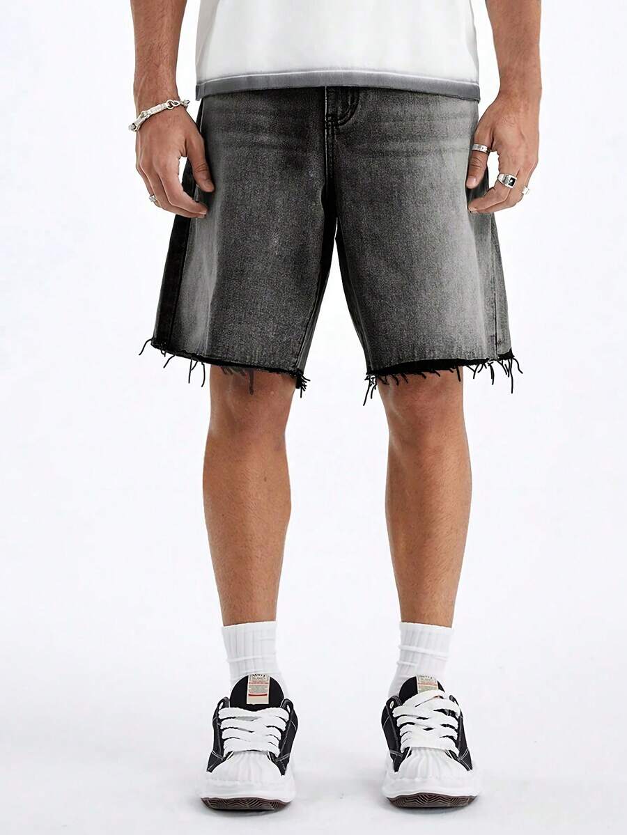 Teenage Boys' Black Casual Fashion Denim Shorts - Black - View 1