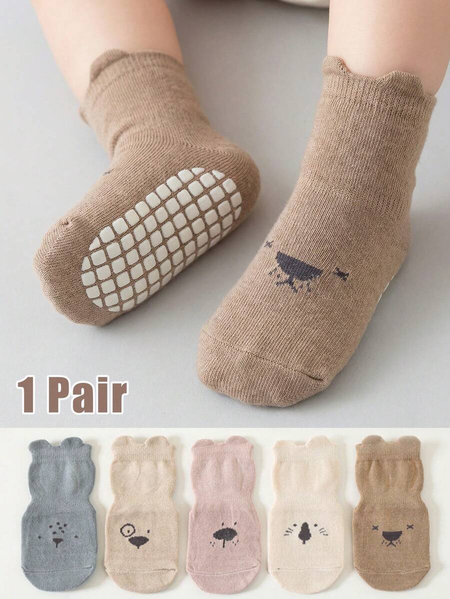 1 Pair Baby Floor Socks Indoor Anti Slip Socks, Cute Cartoon Animal Expressions, Can Be Worn All Year Round, Suitable For Newborns To Learn To Walk