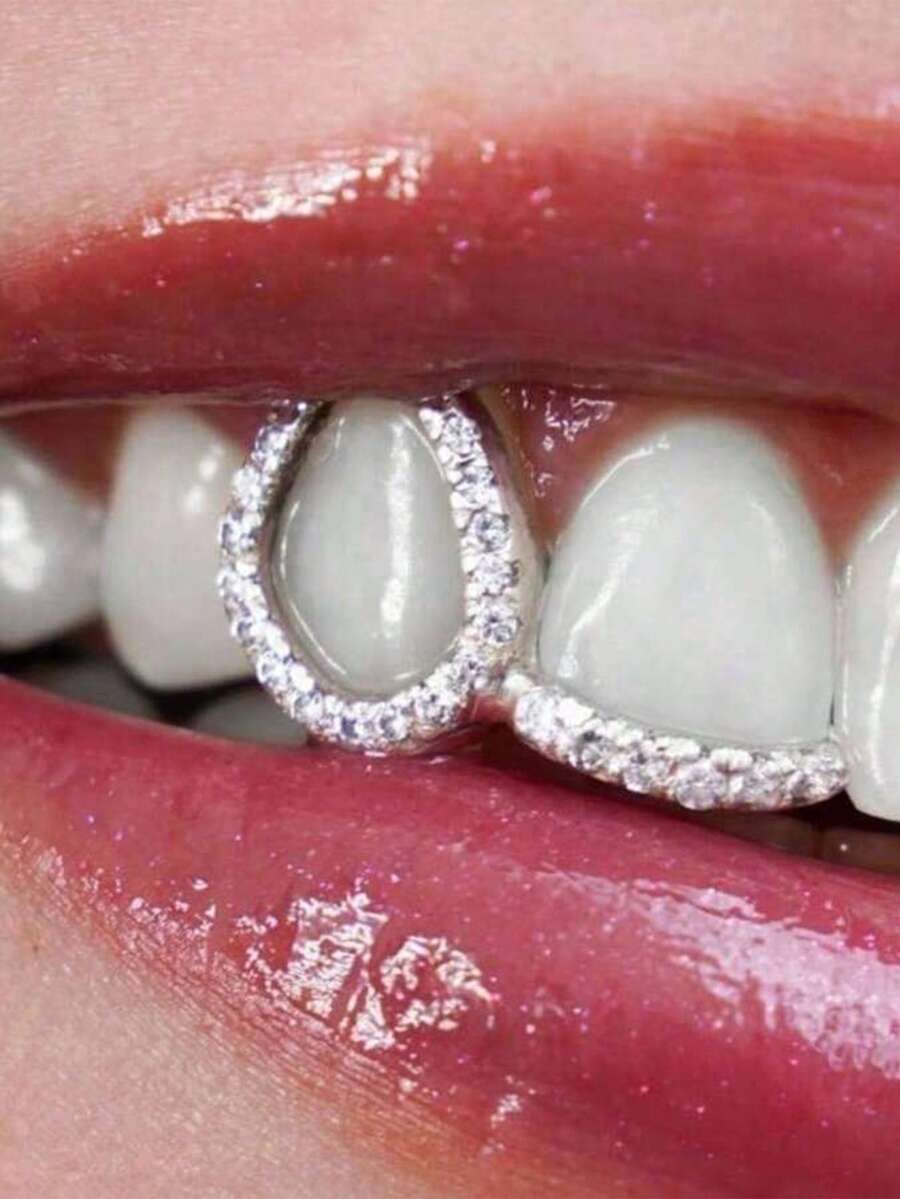 4Pcs Grillz HIP HOP Gold Tooth Grillz Grills Street Rap Teeth Fake Teeth 18K Gold Plated Iced Out Halloween Grillz For Men Women - Multicolor - View 1