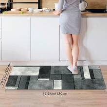 1PC Minimalist White And Grey Color Block Geometric Pattern Non-Slip Floor Mat, Soft And Easy To Clean Kitchen Mat, Rectangular Low Pile Holiday Home Decor Mat, Suitable For Living Room, Bedroom, Kitchen, Laundry Room, Bathroom - Multicolor - View 16