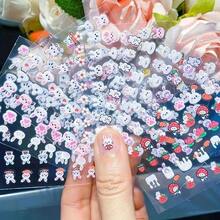 10pcs Mixed Cute Cartoon Nail Art Stickers, DIY Princess Waterproof Nail Decals, Adorable Rabbit, Kitty, Heart And Flower Nail Stickers - 彩色 - 查看 2