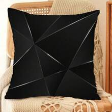 1 pièce Taie d'oreiller imprimée en motif géométrique noir minimaliste pour la décoration intérieure (convient pour canapé, lit, etc.) - Multicolore - Voir 7