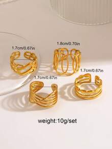 4件套不锈钢18K镀金几何线条耳环，适合女性日常佩戴