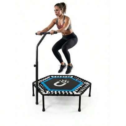 Trampolín Fitness exagonal 101  con Barra Ajustable incolín para Adultos con 42 Ligas Acero Anticorrosión y Capacidad 100 kg