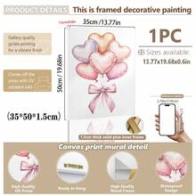 1pc Canvas Wall Art - Heart-Shaped Balloon Gouache Painting - Soft Valentine's Day Printable Pastel Painting, Baby Goods_ Framed Nursery Wall Art Perfect For Playroom Decor Nursery Decor, Playroom Decor, Preschool Decor, Boy's Room Decor Girl's Bedroom Decor Valentine's Day