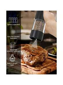 1/2件套电动胡椒研磨器，带收纳底座，自动黑胡椒研磨器，不锈钢胡椒盐研磨器，电池供电，透明容器，研磨粗细可调，单手操作，厨房必备，厨房礼品，节日礼品