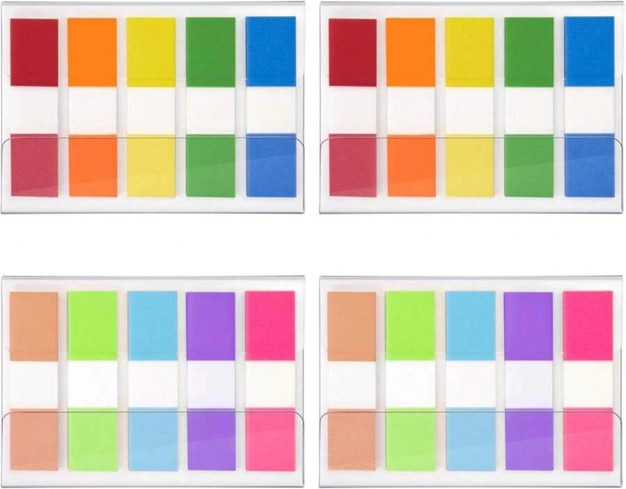 KICNIC Sticky Tabs 500 Pcs (177 * 047 In),Fluorescent Pop Up Book Tabs, Adhesive Index Tabs For Annotating Books, Page Marker Flags, Reusable For School, Binder, Office, 4 Dispensers (10 Colors) - Màu B - Xem 1