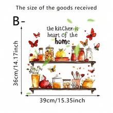 1/3片装防水厨房墙贴，悬浮置物架设计，配有食品罐和励志语录乙烯基贴纸，适用于家居装饰厨房防溅板艺术 - 彩色 - 查看 14