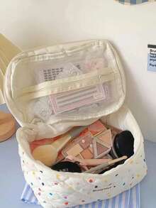 1 صندوق تخزين مكياج صغير، علبة قماشية جميلة ناعمة بطراز بولكا دوت وخطوط متقاطعة ومربعات حيوانية لتخزين المجوهرات والمستحضرات التجميلية، حقيبة محمولة مقاومة للماء للسفر والاستخدام اليومي، حقيبة مكياج متعددة الوظائف سعة كبيرة لمستحضرات التجميل والفرش والمناشف والفرشاة الأسنان، مناسبة للخروجات اليومية والسفر، هدية مثالية للصديقة أو الزميلة أو عيد الميلاد أو عيد الحب - متعدد الألوان - مشاهدة 8