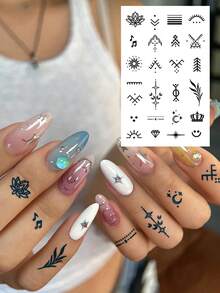 6 PCS / 1 Pc Herbal Juice Semi-Permanent Magic Tattoo Stickers - Minimalist Tattoos. These Are Spider Webs, Snake Stars, Geometric Lines, Flowers, Hearts, Valentine's Day, Carnival Gift Patterns. Suitable For Daily Parties And Festival Gifts. Shoulder, Neck, Arm, Finger, Leg, Collarbone, Body. Semi-Permanent Tattoo, Waterproof, Non-Reflective. Tattoo Sticker, Fake Tattoo. - Blue - View 9