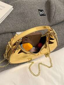 2026 Spring New Arrival Women Bag,Glossy Moon Box Mini Handbag, Crescent Moon Bag, Elegant For Lady,Chic Laser Gold Chain Shoulder/Crossbody Bag,Foldable Candy Color Fashion PU Leather Underarm Bag, Women's Cute Casual Versatile Handbag & Purse  Lipstick/Earbud Holder Case, Versatile Shoulder Bag, Solid Color Minimalist Zipper Shoulder Bag, Fashionable, Zipper Shoulder Bag, Faux Leather Solid Color Wallet, Versatile For Work/Commute, Winter Summer Autumn Spring,Ideal New Year Gift, Small Bag, Suitable For Women Commuting Daily Use. - Vàng - Xem 10
