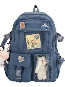 Women's School Backpack, Korean Style, Large Capacity, No Keychain, Waterproof B1030 - Màu xanh lam - Xem 1