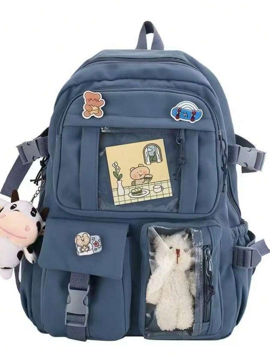 Women's School Backpack, Korean Style, Large Capacity, No Keychain, Waterproof B1030 - Màu xanh lam - Xem 1