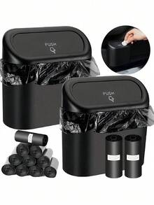 Mini Car Trash Can Leakproof Car Garbage Bin With Lid For Peels Butts Confetti Wet Tisssue Convenient Car Side Door Hanging Storage Box Multifunctional Dustbin Organizer For Women Men For Car Office Home Garbage Organizer Container Car Accessories Car Interior Accessory Home Decor - Black - View 3