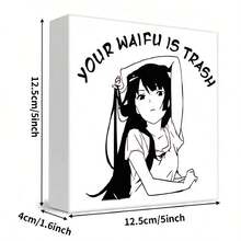 Decorative Wooden Box With Anime-Style Girl Illustration - 'YOUR WAIFU IS TRASH' Text On White Rectangular Case, Minimalistic Design With Subtle Shadow, Perfect For Anime Fans And Unique Storage - White - View 5
