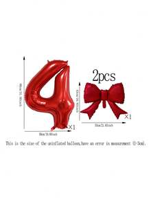 2pcs 32-Inch Number Balloon Set, Pink & Red Bow Foil Balloons, White, Red, Black & Cream 0-9 Number Balloons Suitable For Birthday Party, Anniversary Decoration - Multicolor - View 40